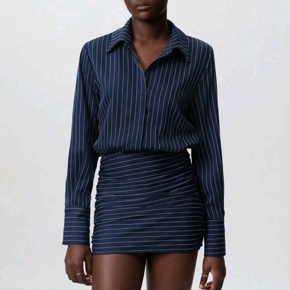 ClassicStriped Deep Color Office/Work Collared Shirt Dress,Tapered Waist And Hip - Picture 1 of 4